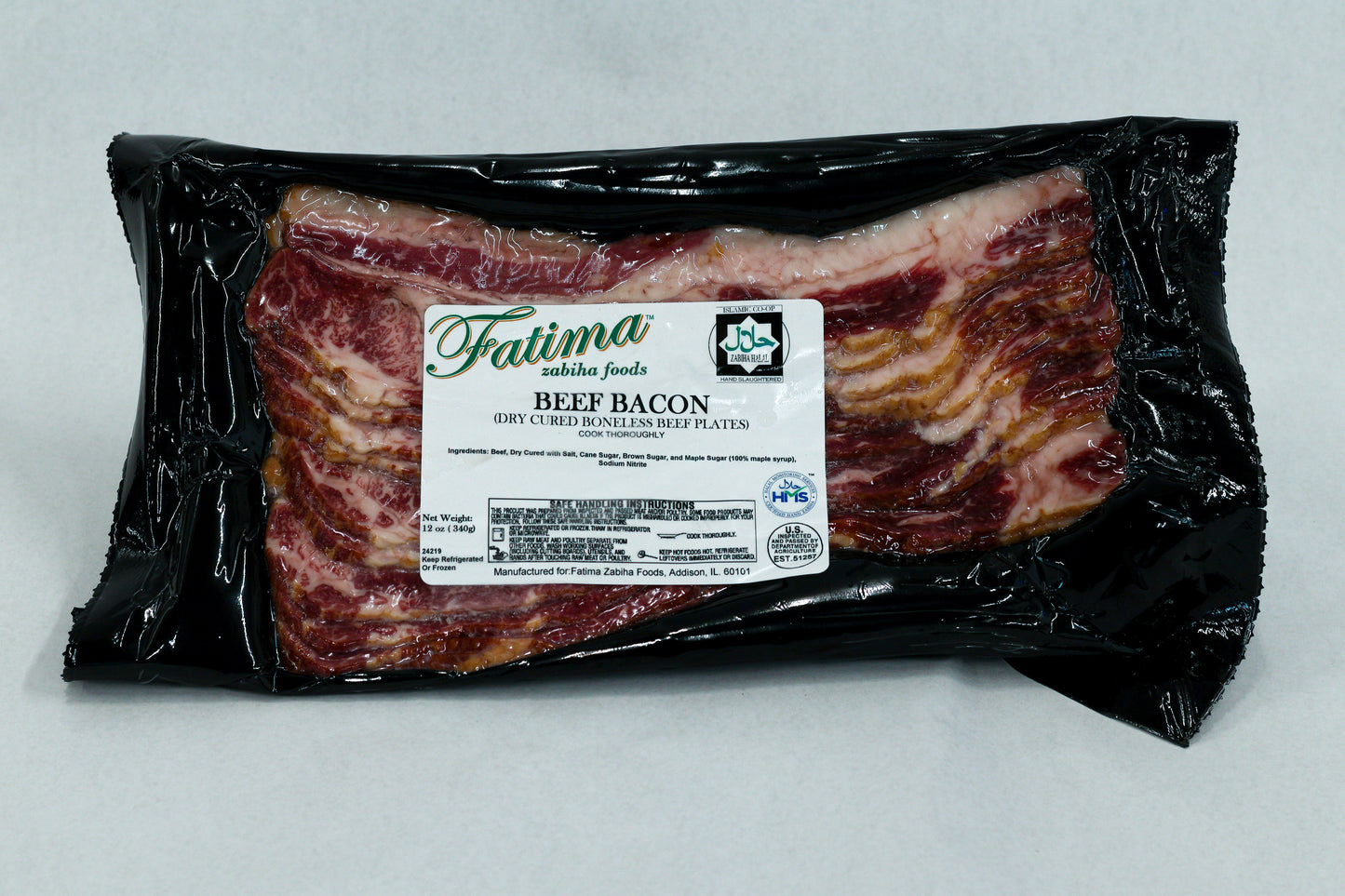 Zabiha halal thick-cut beef bacon package