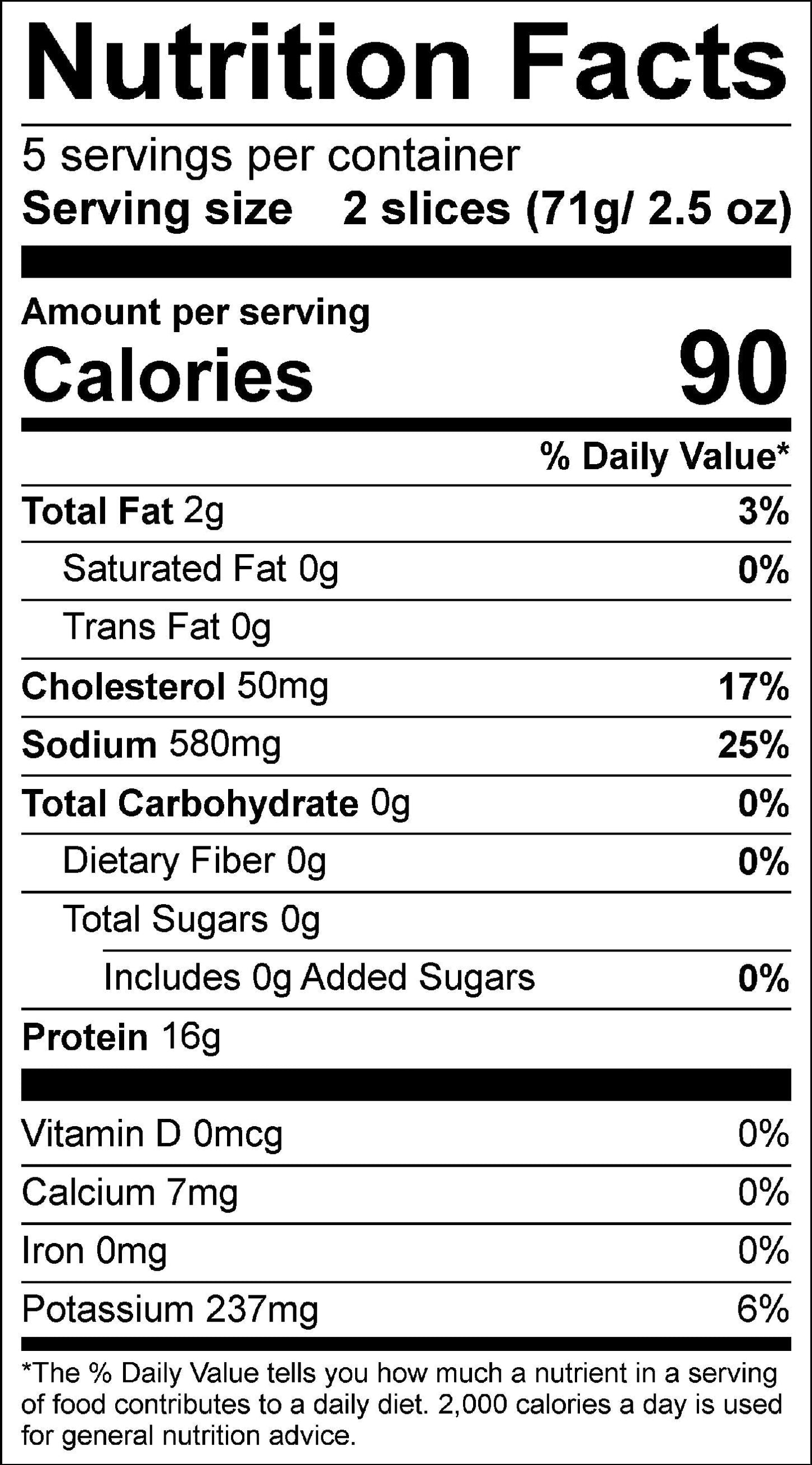 Zabiha halal chicken bacon nutrition label