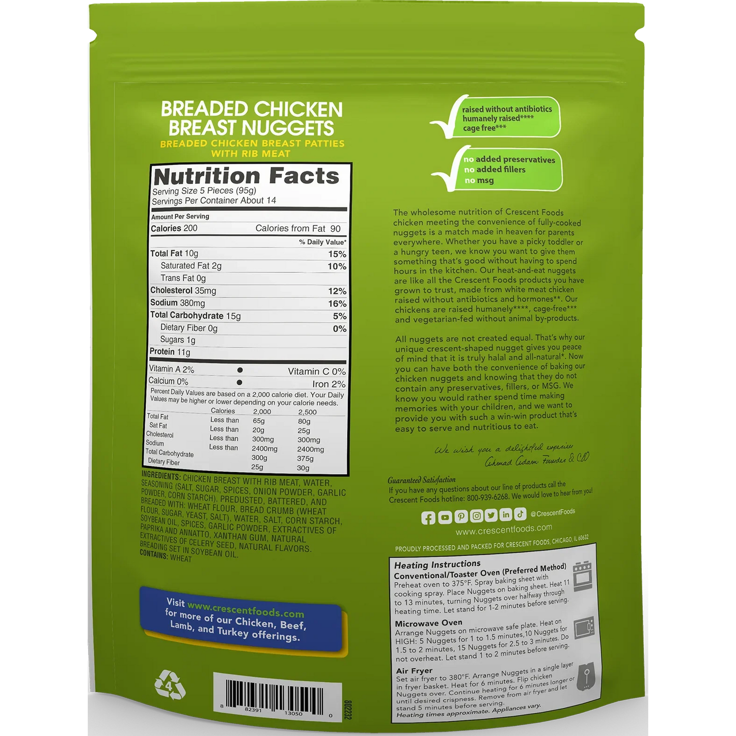 Zabiha halal breaded chicken nuggets package back label