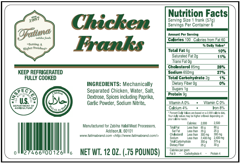 Zabiha halal chicken franks close-up