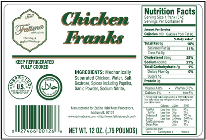 Zabiha halal chicken franks close-up