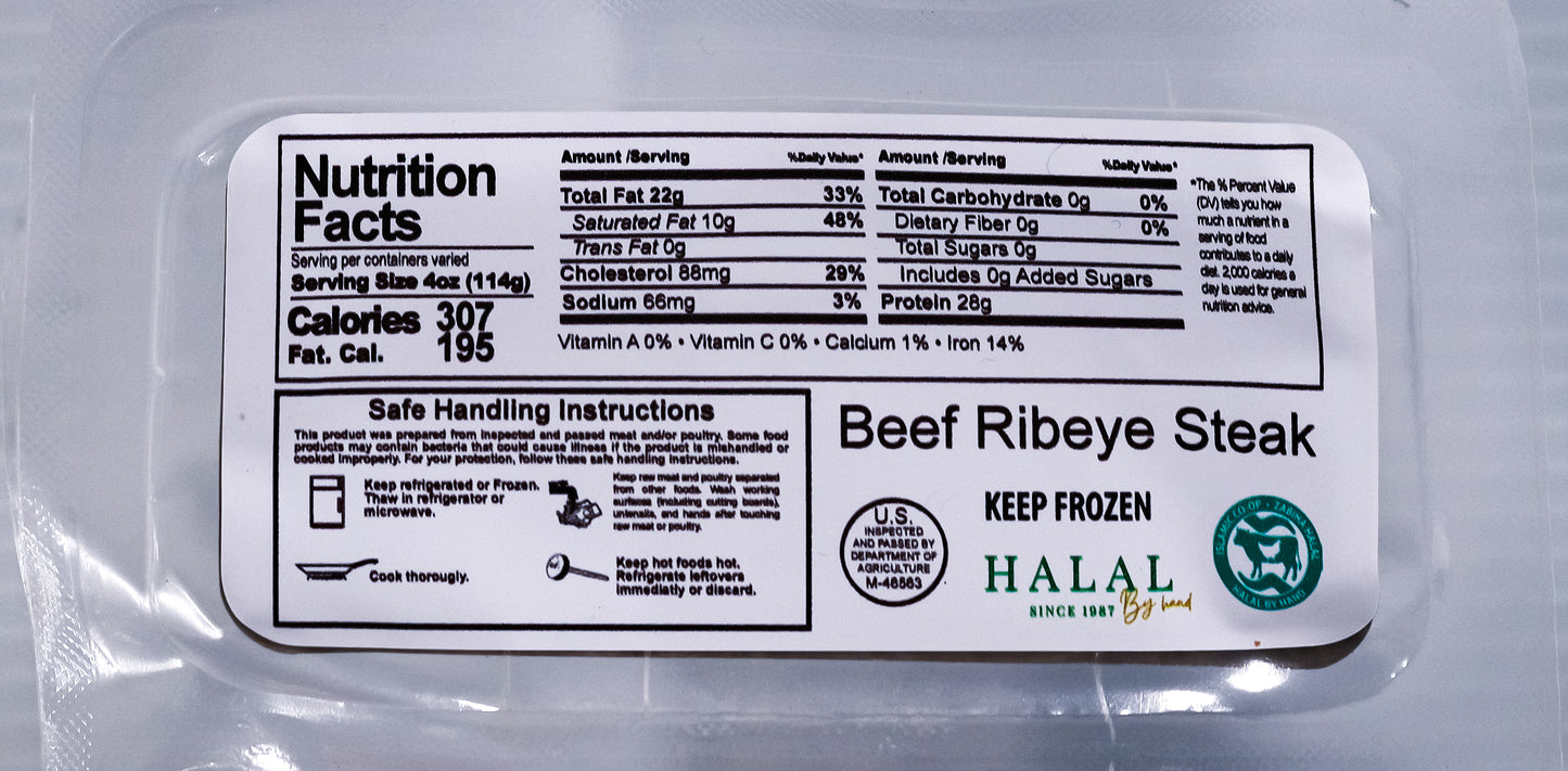 Fatima's halal 100% Organic Grass-Fed Ribeye Steak